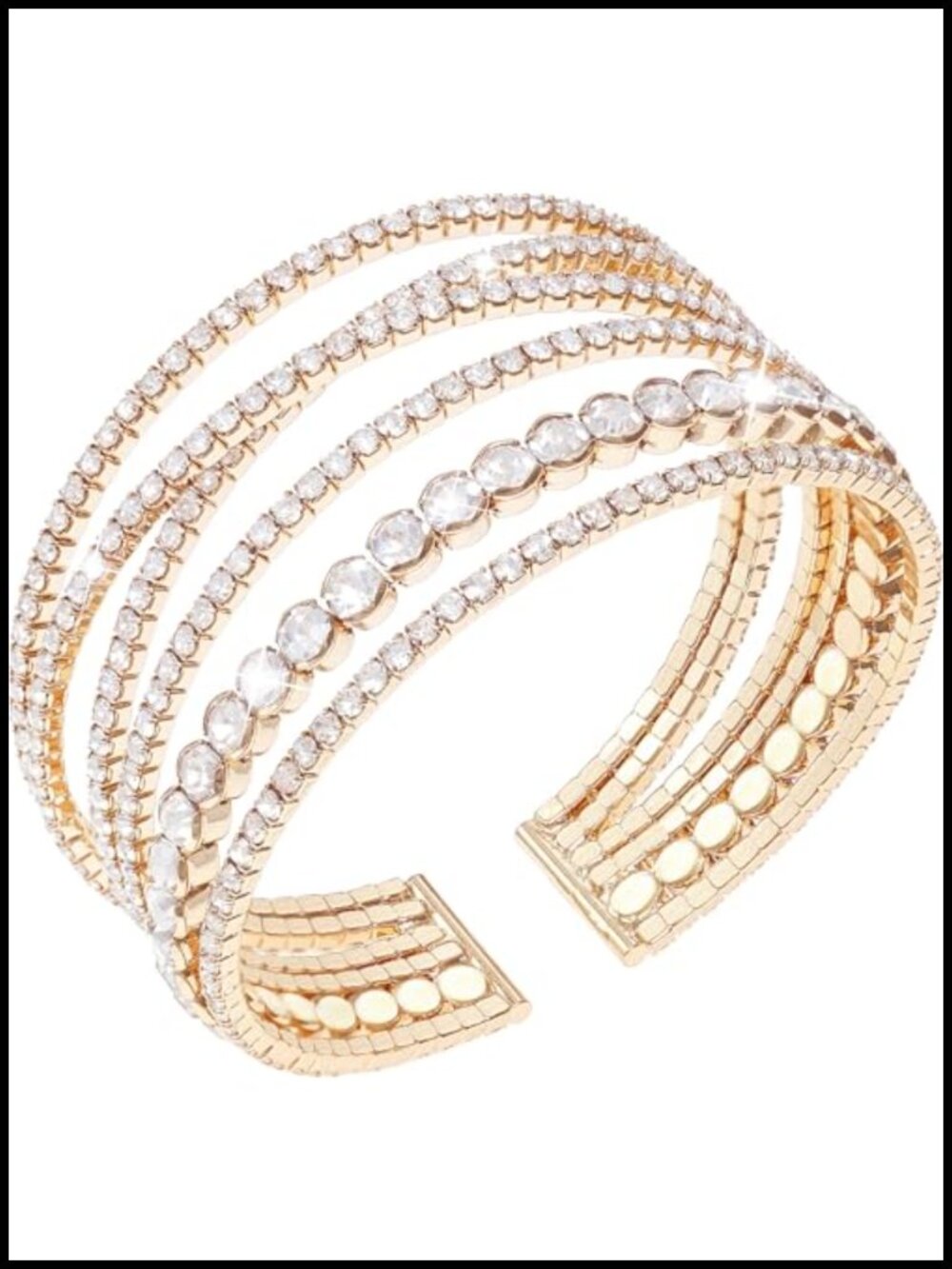 Multilayer Rhinestone Cuff Bracelet for Women Gold Crystal Braided Bracelet